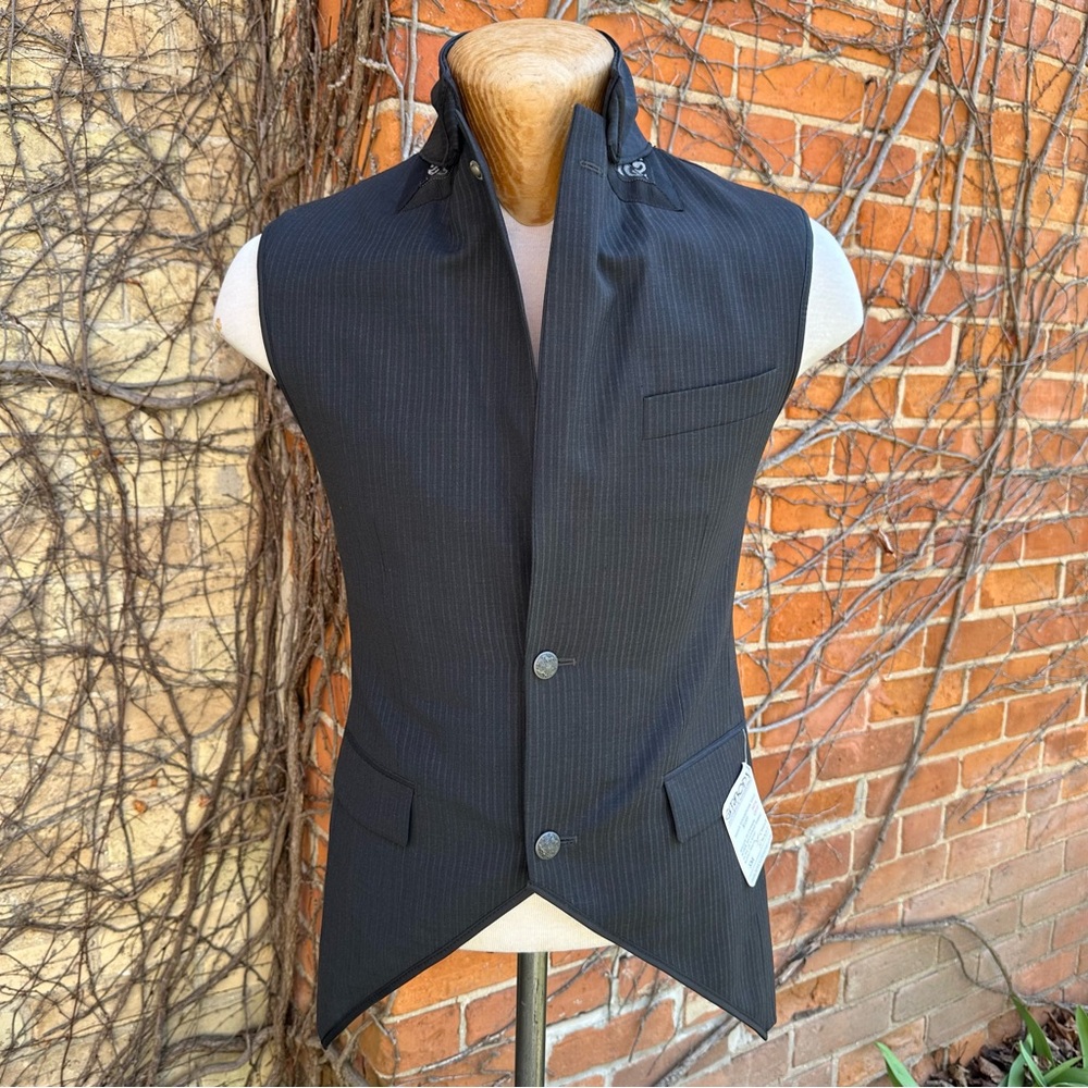 Black Pinstripe Men’s Steampunk Vest Dandy Equestrian Formal Wool 37R S/M